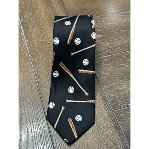 EUC Parquet Brand Black Baseball/Baseball Bat Neck Tie Novelty Sports Gift Coach